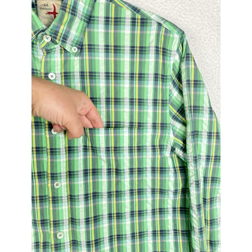 RELWEN Green Plaid Long Sleeve Button Down Shirt Medium - Picture 3 of 8